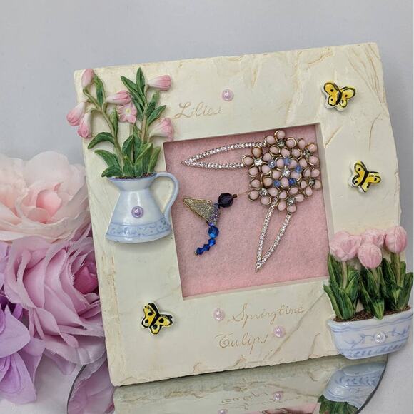 Artisan Hummingbird Jewelry Art Garden Nature Frame Vintage Beaded Crystals 3D - Picture 5 of 13